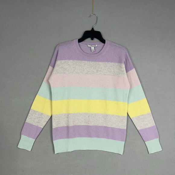 Autumn Cashmere Sweater Womens Small Pink Purple Pastel Stripe Luxury Soft Cozy - Picture 1 of 12